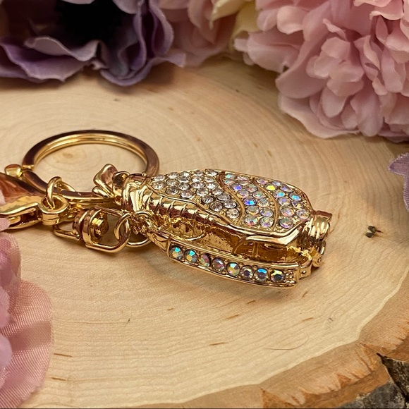 Silver & Iridescent Crystal Golf Bag Keychain Charm - Picture 10 of 16